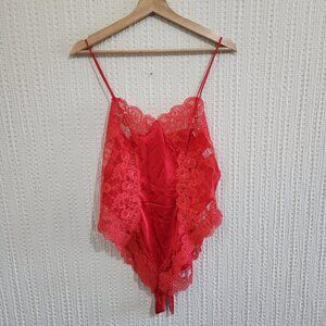 Vintage 70's Red Lace Sexy Satin Lingerie Teddy Women's Size 38